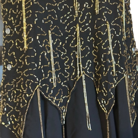 Vintage De Oscar Collection 100% Silk Beaded Fringe Halter Midi Dress Sz 8 EUC - Picture 4 of 16